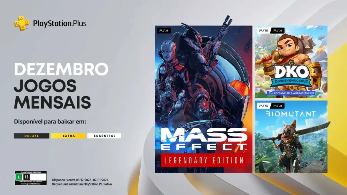 PS Plus Essential Dezembro de 2022: Mass Effect Legendary Edition,  Biomutant e Divine Knockout - PSX Brasil